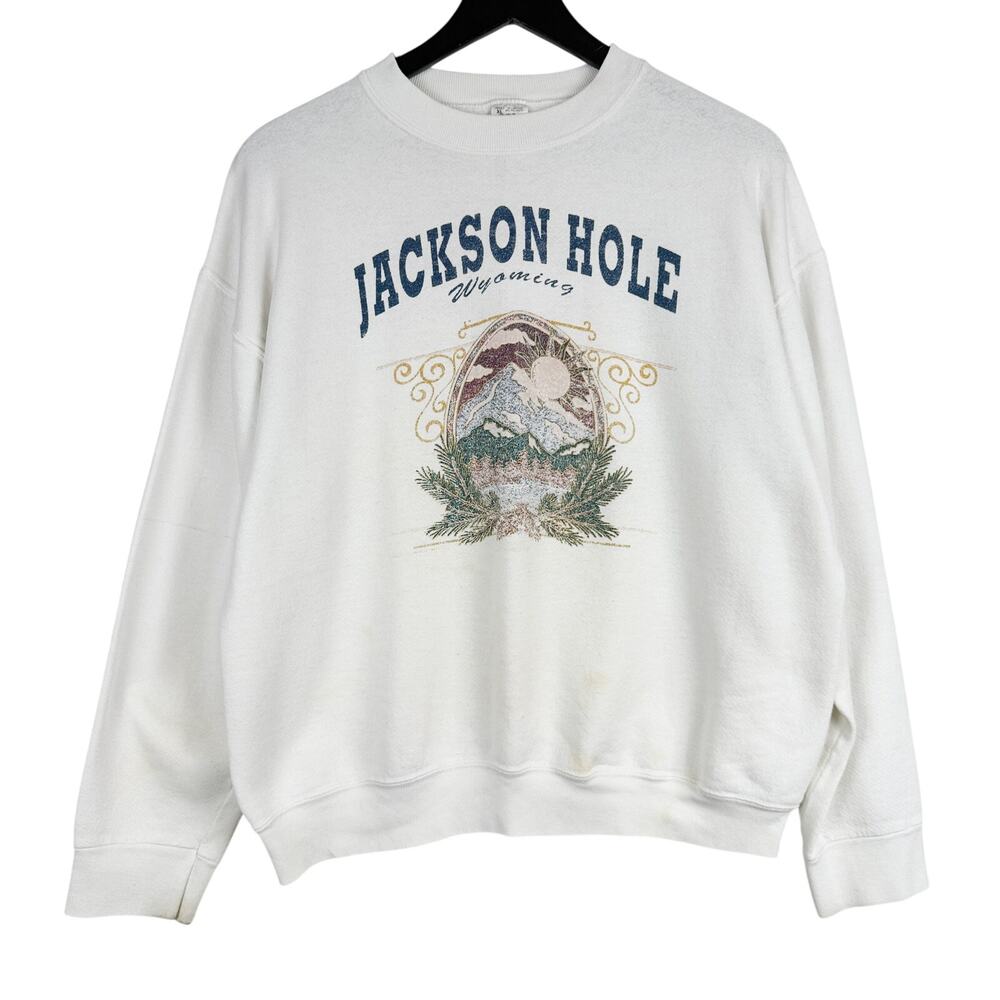 Vintage 90s Fruit of the Loom Jackson Jole Wyoming Sweatshirt White - XL
